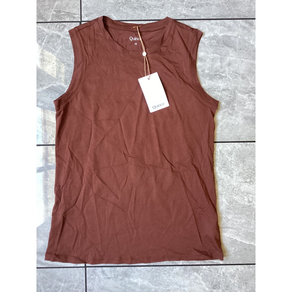 Quince Cotton Modal Muscle Tank Redwood Brown XS Sleeveless Crew Neck Top